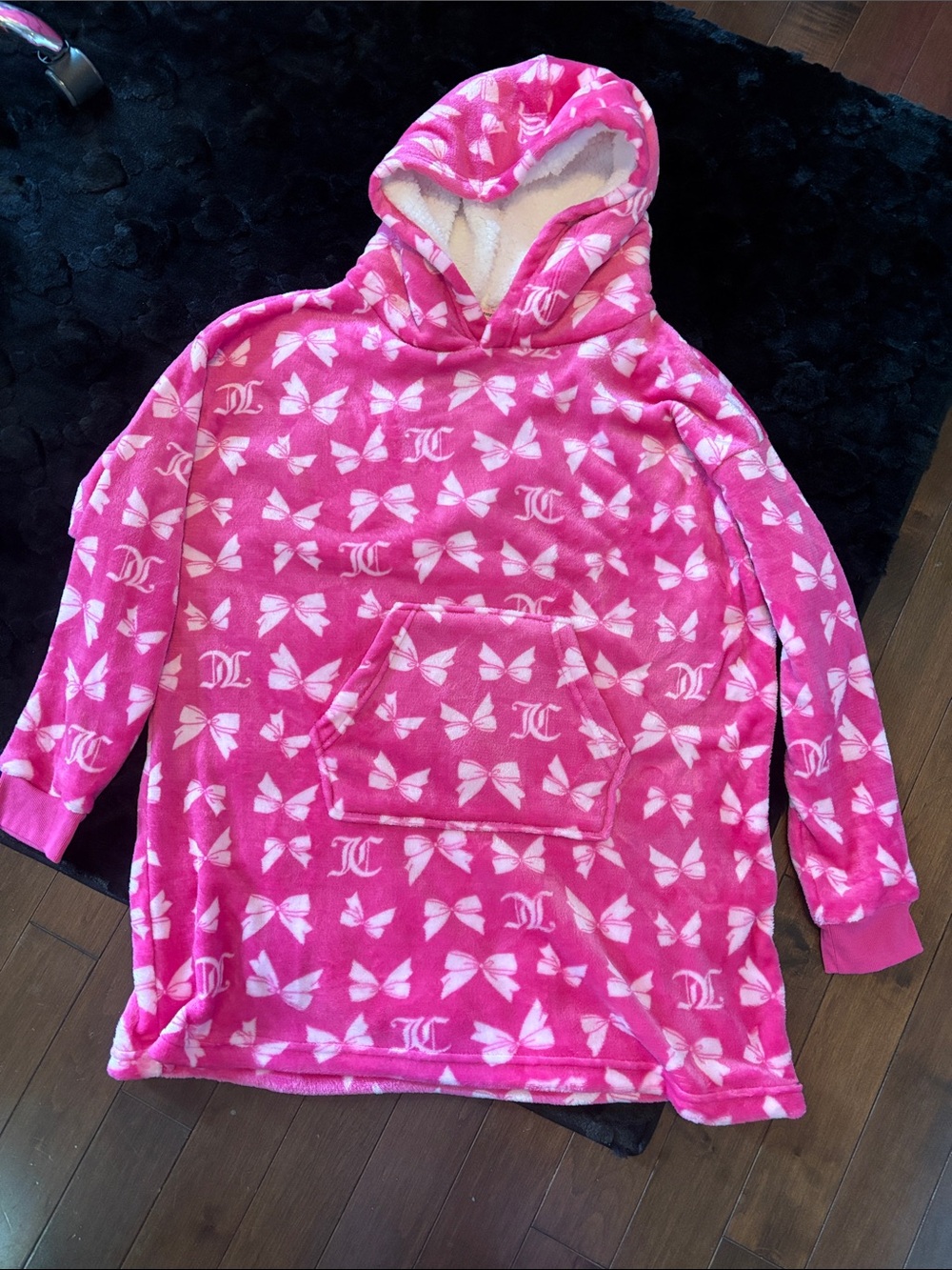 Juicy Couture Hot Pink Bow-Print Hooded Pullover